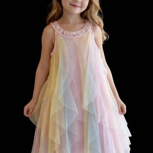 S) Tahari Girls Pastel Layered Tulle Dress Rhinestone Collar Size 6